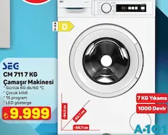 SEG CM 711 7 KG ÇAMAŞIR MAKİNESİ 1000 DEVİR